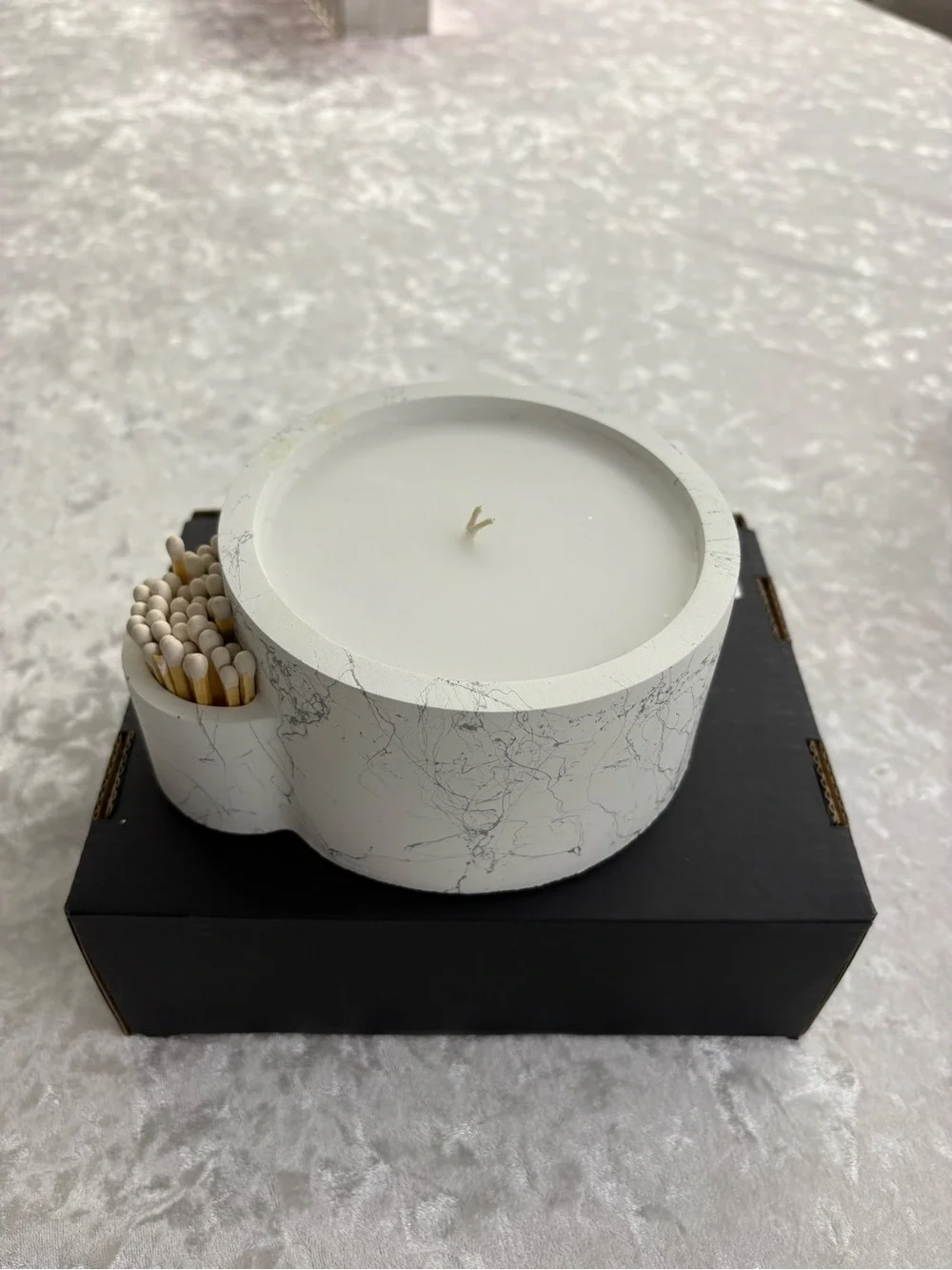 Altoona White and Gray Marble Havdalah Glow candle and match set